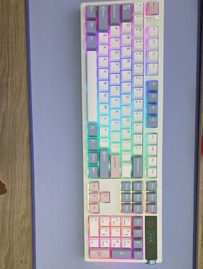 White RGB Mechanical Keyboard with Pink & Gray Keycaps